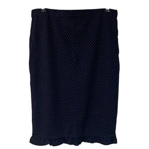 Max Studio Blue White Polkadot Pull on Ruffle Hem Skirt Preppy Academia Career L